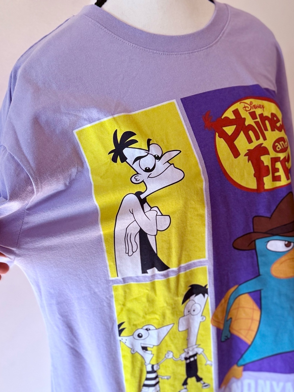 Disney Lavender Phineas and Ferb Character Panel Tee size Large - Picture 2 of 6
